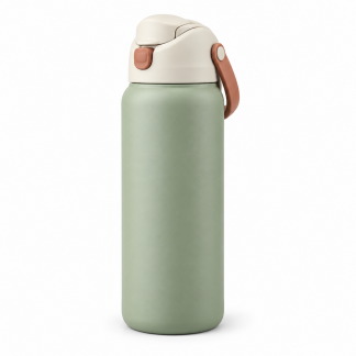 No Brand Flip-Lid Water Bottle — Sage Green — logo-free AI product illustration