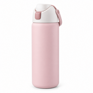 No Brand Flip-Lid Water Bottle — Ballet Pink — logo-free AI product illustration