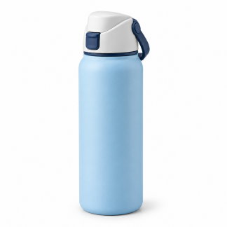 No Brand Flip-Lid Water Bottle — Sky Blue — logo-free AI product illustration