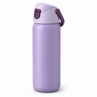 No Brand Flip-Lid Water Bottle — Lavender — logo-free AI product illustration