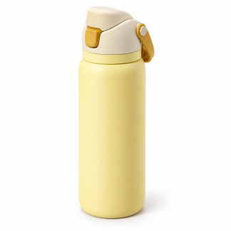 No Brand Flip-Lid Water Bottle — Butter Yellow — logo-free AI product illustration