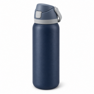 No Brand Flip-Lid Water Bottle — Midnight Navy — logo-free AI product illustration