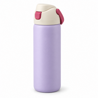No Brand Flip-Lid Water Bottle — Lilac — logo-free AI product illustration