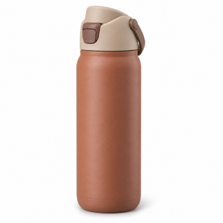 No Brand Flip-Lid Water Bottle — Terracotta — logo-free AI product illustration