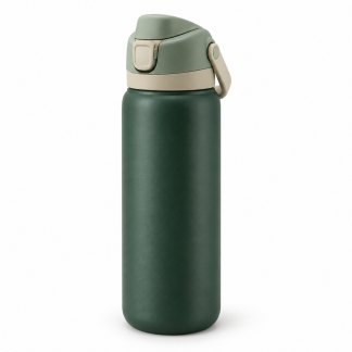No Brand Flip-Lid Water Bottle — Forest Green — logo-free AI product illustration