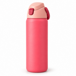 No Brand Flip-Lid Water Bottle — Coral — logo-free AI product illustration
