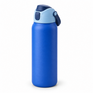 No Brand Flip-Lid Water Bottle — Cobalt Blue — logo-free AI product illustration