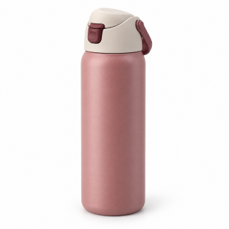 No Brand Flip-Lid Water Bottle — Dusty Rose — logo-free AI product illustration