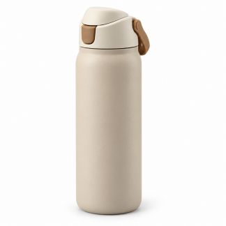 No Brand Flip-Lid Water Bottle — Sand — logo-free AI product illustration
