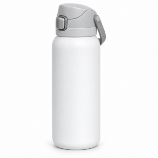 No Brand Flip-Lid Water Bottle — Snow White — logo-free AI product illustration