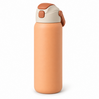 No Brand Flip-Lid Water Bottle — Apricot — logo-free AI product illustration