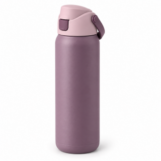 No Brand Flip-Lid Water Bottle — Mauve — logo-free AI product illustration