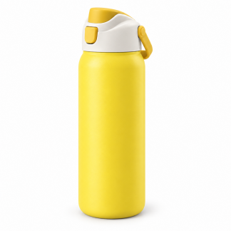 No Brand Flip-Lid Water Bottle — Lemon — logo-free AI product illustration