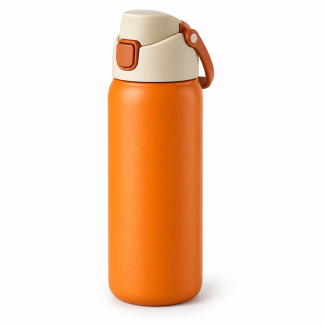 No Brand Flip-Lid Water Bottle — Tangerine — logo-free AI product illustration