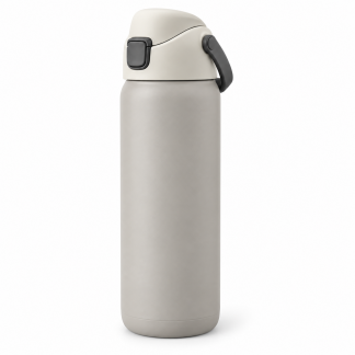 No Brand Flip-Lid Water Bottle — Stone Gray — logo-free AI product illustration