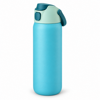 No Brand Flip-Lid Water Bottle — Aqua — logo-free AI product illustration