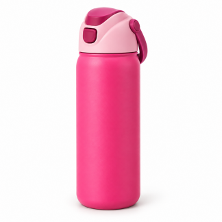 No Brand Flip-Lid Water Bottle — Hot Pink — logo-free AI product illustration