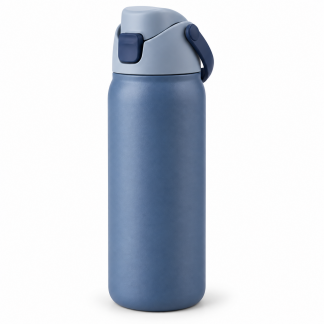 No Brand Flip-Lid Water Bottle — Denim Blue — logo-free AI product illustration