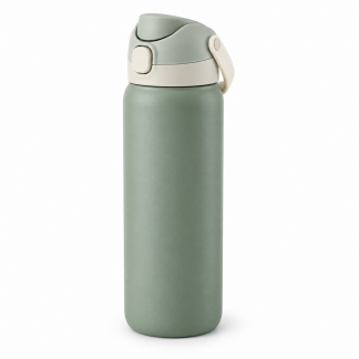 No Brand Flip-Lid Water Bottle — Eucalyptus — logo-free AI product illustration