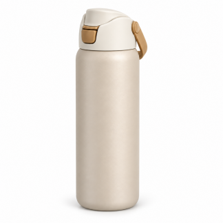 No Brand Flip-Lid Water Bottle — Champagne — logo-free AI product illustration