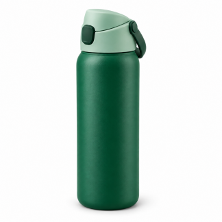 No Brand Flip-Lid Water Bottle — Emerald — logo-free AI product illustration