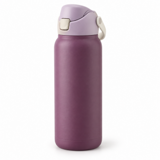 No Brand Flip-Lid Water Bottle — Mulberry — logo-free AI product illustration