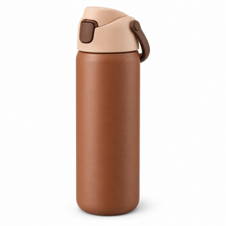 No Brand Flip-Lid Water Bottle — Cinnamon — logo-free AI product illustration