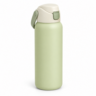 No Brand Flip-Lid Water Bottle — Lilypad — logo-free AI product illustration
