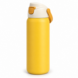 No Brand Flip-Lid Water Bottle — Sunflower — logo-free AI product illustration