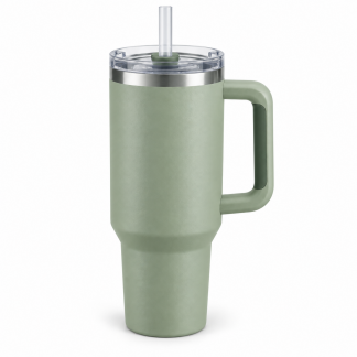No Brand Handled Straw Tumbler — Sage Green — logo-free AI product illustration