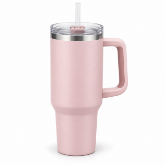 No Brand Handled Straw Tumbler — Ballet Pink — logo-free AI product illustration