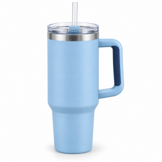 No Brand Handled Straw Tumbler — Sky Blue — logo-free AI product illustration