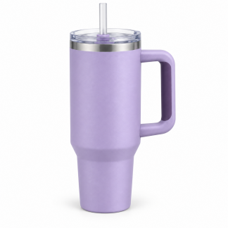 No Brand Handled Straw Tumbler — Lavender — logo-free AI product illustration