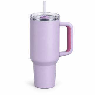 No Brand Handled Straw Tumbler — Lilac — logo-free AI product illustration