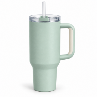 No Brand Handled Straw Tumbler — Seafoam — logo-free AI product illustration