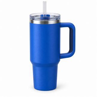No Brand Handled Straw Tumbler — Cobalt Blue — logo-free AI product illustration