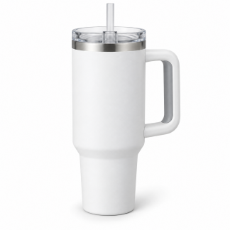 No Brand Handled Straw Tumbler — Snow White — logo-free AI product illustration