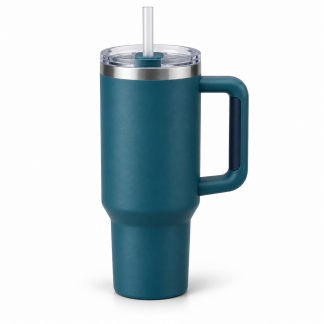 No Brand Handled Straw Tumbler — Ocean Teal — logo-free AI product illustration