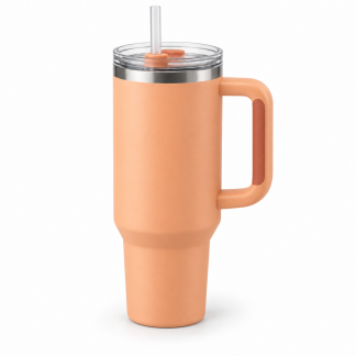 No Brand Handled Straw Tumbler — Apricot — logo-free AI product illustration
