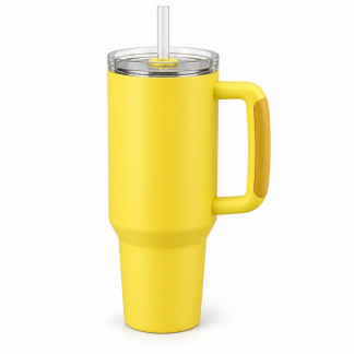 No Brand Handled Straw Tumbler — Lemon — logo-free AI product illustration