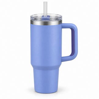 No Brand Handled Straw Tumbler — Periwinkle — logo-free AI product illustration