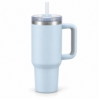 No Brand Handled Straw Tumbler — Ice Blue — logo-free AI product illustration