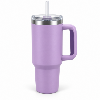 No Brand Handled Straw Tumbler — Orchid — logo-free AI product illustration