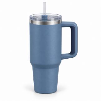 No Brand Handled Straw Tumbler — Denim Blue — logo-free AI product illustration