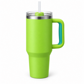 No Brand Handled Straw Tumbler — Lime — logo-free AI product illustration