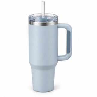 No Brand Handled Straw Tumbler — Glacier — logo-free AI product illustration