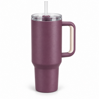 No Brand Handled Straw Tumbler — Mulberry — logo-free AI product illustration