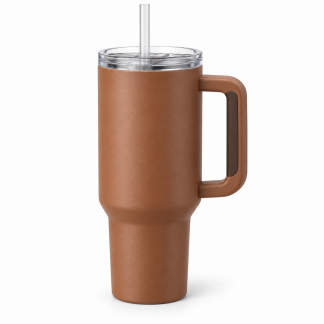 No Brand Handled Straw Tumbler — Cinnamon — logo-free AI product illustration