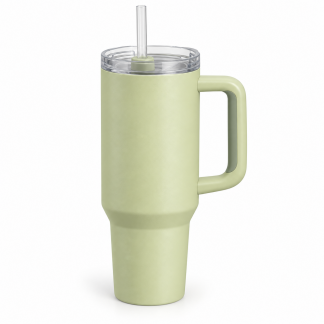 No Brand Handled Straw Tumbler — Lilypad — logo-free AI product illustration
