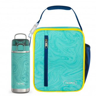 Thermos - Teal Marble Upright & 18oz Icon™ Kids Water Bottle Bundle